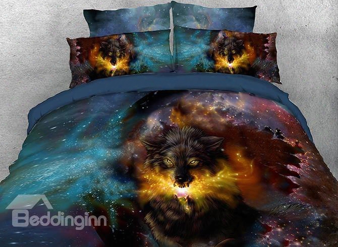 Onlwe 3d Wolf And Galaxy Printed 4-piece Bedding Sets/duvet Covers