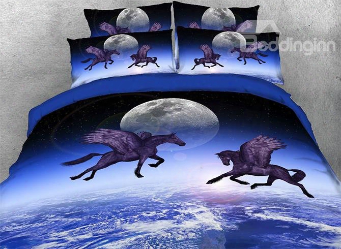 Onlwe Flying Horse And The Moon Printed 4-piece Bedding Sets/duvet Covers