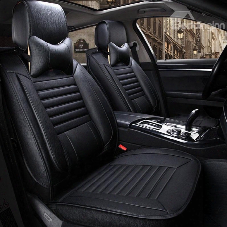 Original Black Dye Plus Inte Grated Waist Rest Universal Leather Car Seat Cover