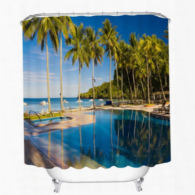 Peaceful Seaside Resort 3d Printed Bathroom Waterproof Shower Curtain