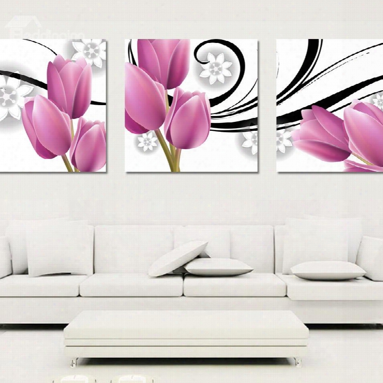 Pink Elegant Tulip Pattern Cross Film None Framed Wall Art Prints