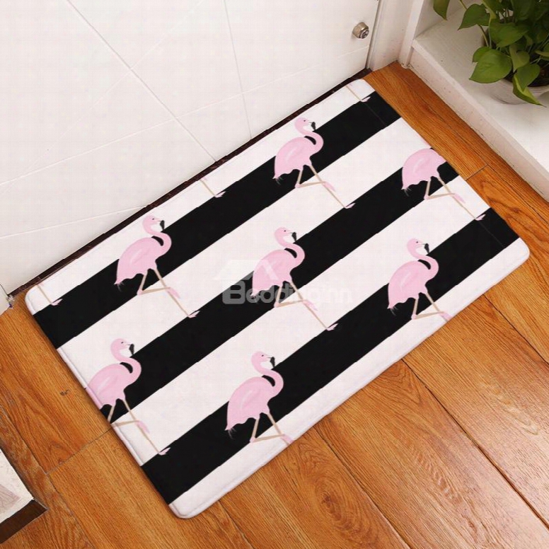 Pink Flamingos And Stripes Printed Flannel Bat H Rug/mat