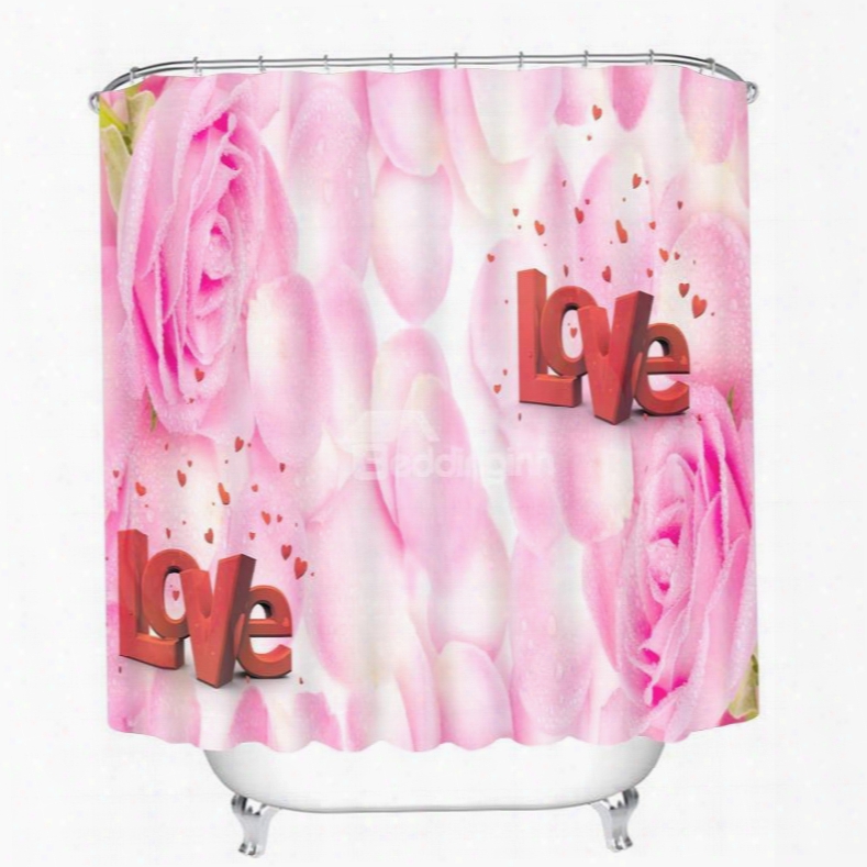 Pink Rose With Love 3d Printed Bathroom Waterproof Shower Curtain