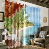 3D Leisure Sofas in the Seaside with Green Palm Trees Printed Living Room Window Curtain