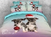Onlwe 3D Little Dog with Christmas Hat Printed 4-Piece Bedding Sets/Duvet Covers