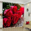 Red Roses Printed Thick Polyester Charming Pattern 2 Panels Decorative Custom 3D Curtain
