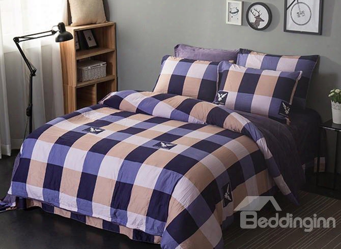 Purple And Khaki Plaid Pattern Modern Style Soft 4-piece Bedding Sets/duvet Cover