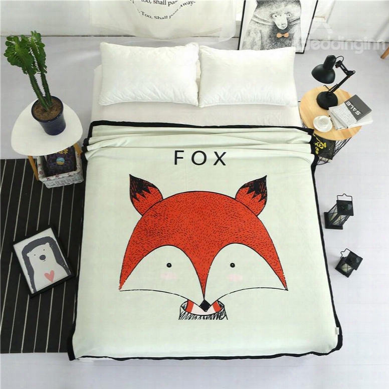 Red Fox Printed Plush Reversible Sherpa Nordic Fluffy Bed Blanket