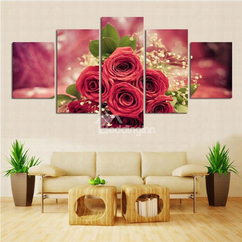 Red Roses Hanging 5-piece Canvas Non-framed Wall Prints