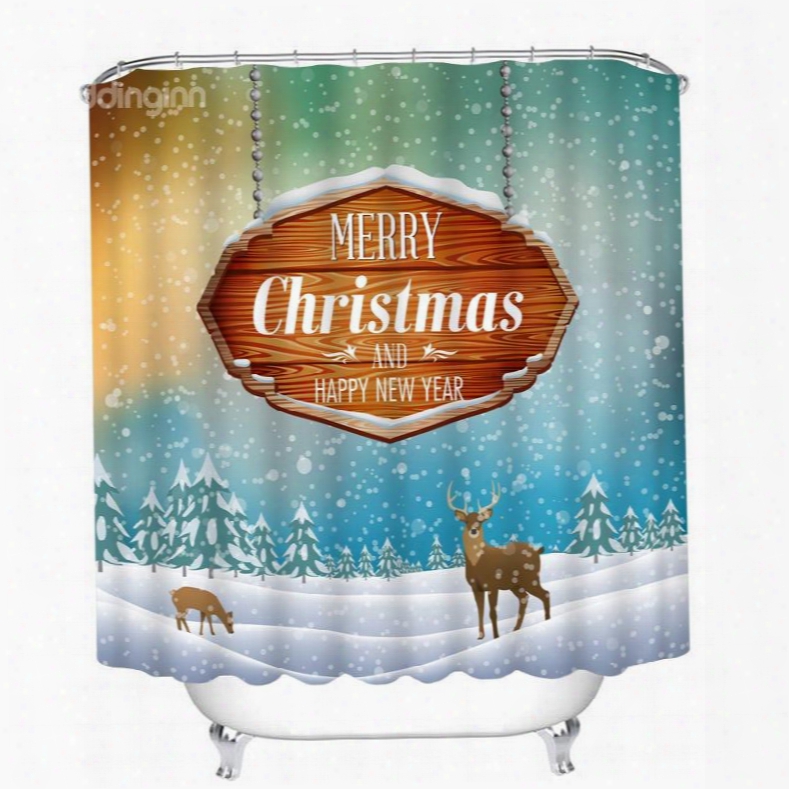 Reindeer In The Snow Printing Christmas Theme Bathroom 3d Shower Curtain