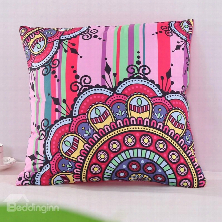 Blooming Floral Mandala Pattern Exotic Style Decorative Square Polyester Throw Pillowcases