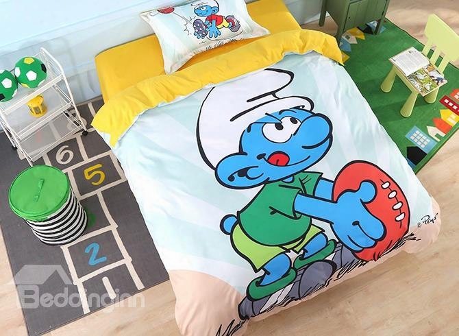 Rugby Smurf On The Grass Printed Twin 3-piece Kids Bedding Sets