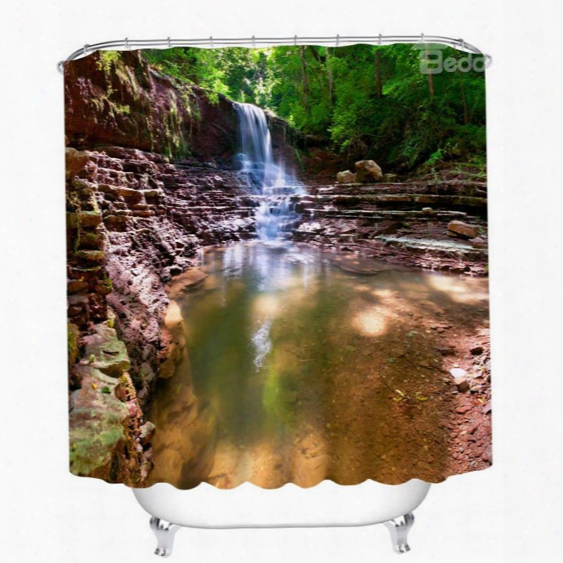 Rustic Waterfalls Scenery 3d Printed Bathroom Waterproof Shower Curtain