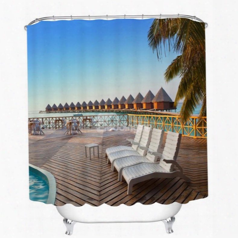 Seaside Resort In The Sunny Day 3d Printed Bathroom Waterproof Shower Curtain