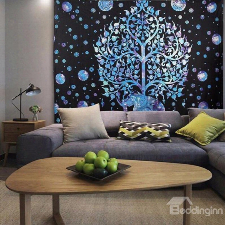 Silver Eoephant And Tree Pattern Ethnic Style Wall Tapestries
