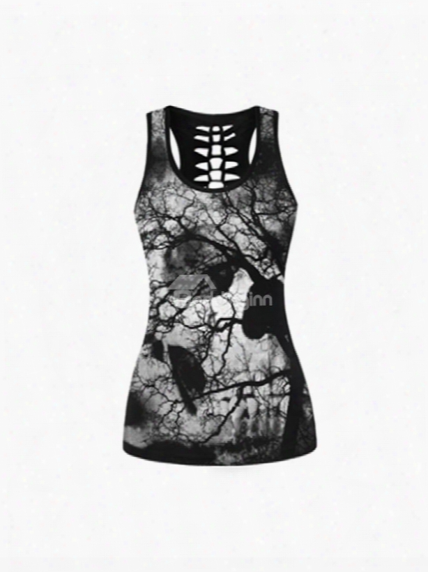 Skull Head Printing Polyester Sports Round Neck Female 3d Tops
