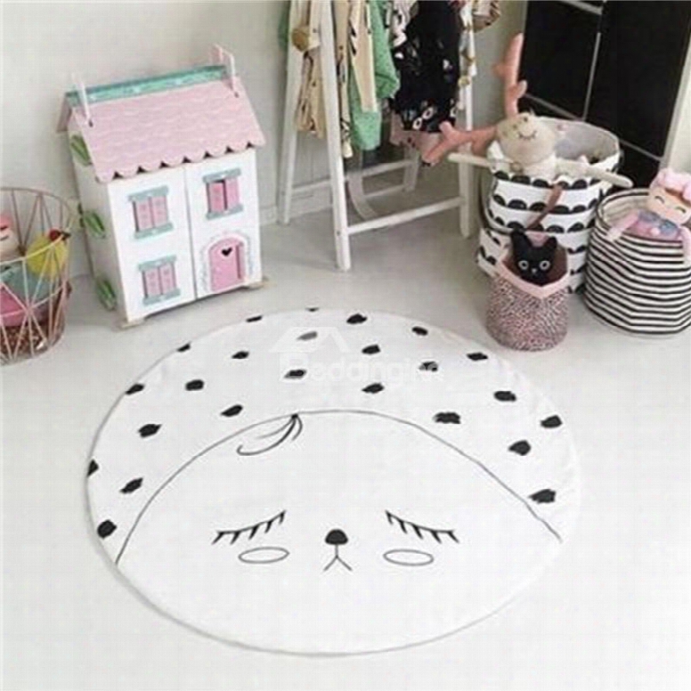 Smiling Face Rounded Cotton White Baby Play Floor Mat/crawling Pad