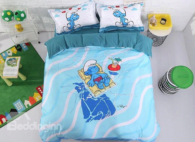 Smurf Sunbathing Beach Holiday Printed 4-piece Bedding Sets/duvet Covers