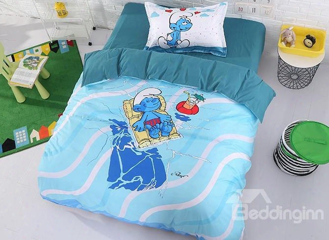 Smurf Sunbathing Beach Holiday Printed Twin 3-piece Kids Bedding Sets
