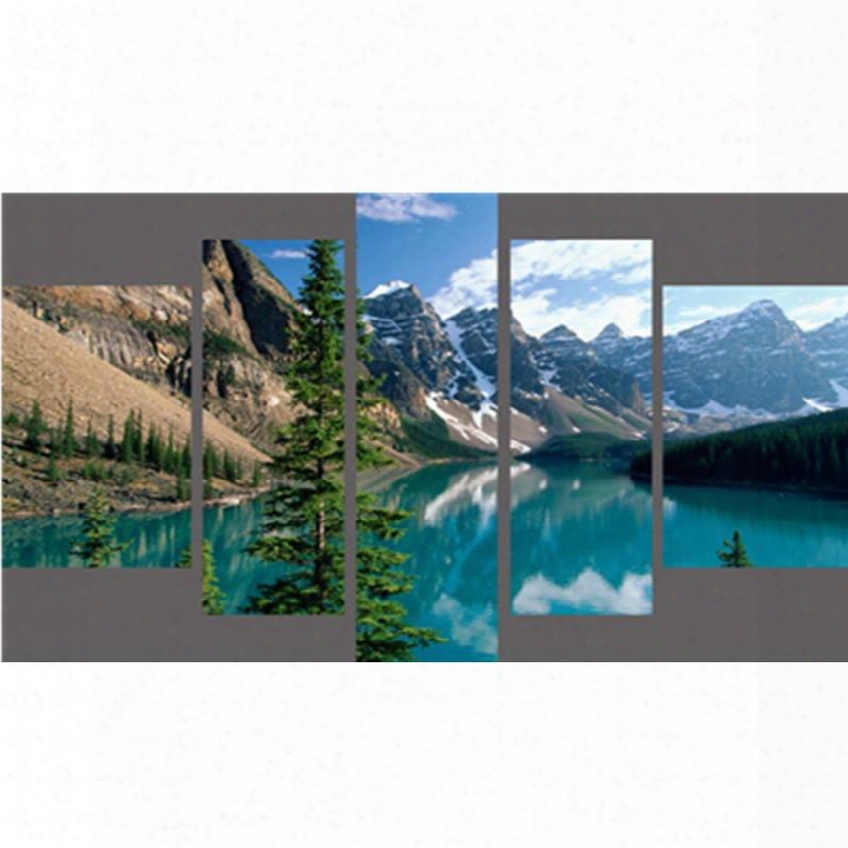 Snow Mountain Surrounding Lake Hanging 5-piece Canvas Eco-friendly And Waterproof Non-framed Prints