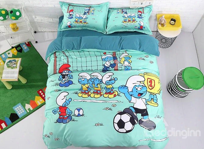 Soccer Smurf Win Trophy At The Match 4-piece Bedding Sets/duvet Covers