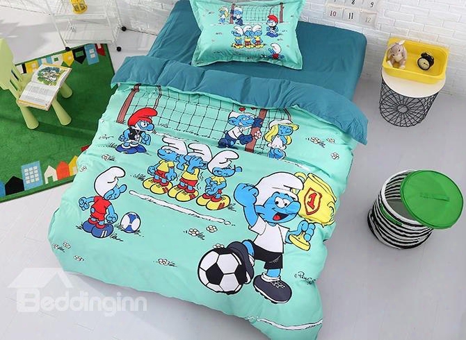 Soccer Smurf Win Trophy At The Match Twin 3-piece Kids Bedding Sets