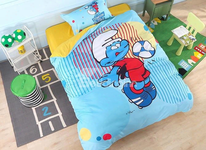 Soccer Smurf With Colorful Circles Printed Twin 3-piece Kids Bedding Sets