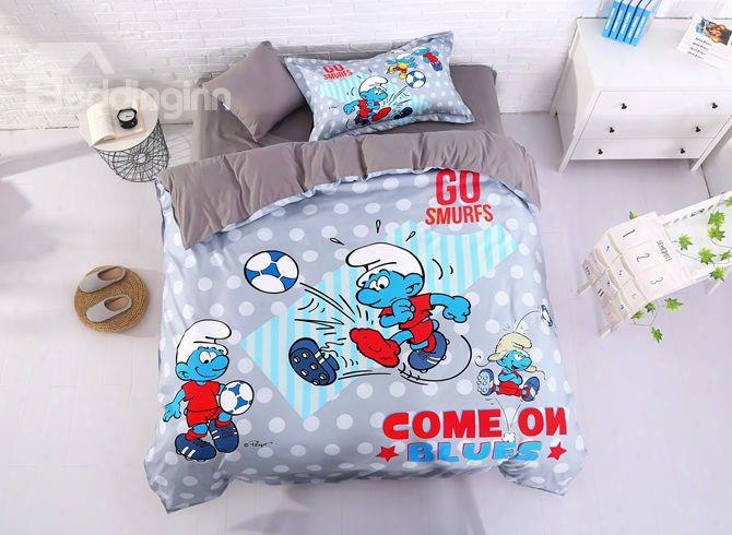 Soccer Smurfs And Polka Dot Twin 3-piece Kids Bedding Sets/duvet Covers