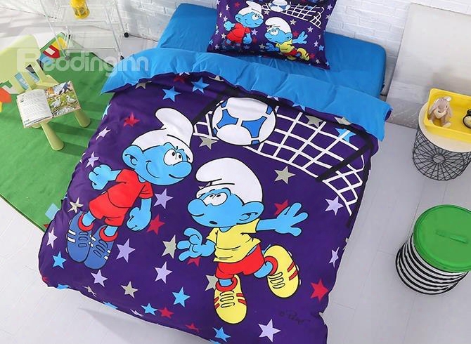 Soccer Smurfs Follow Sports Spirit Twin 3-piece Kids Bedding Sets/duvet Covers