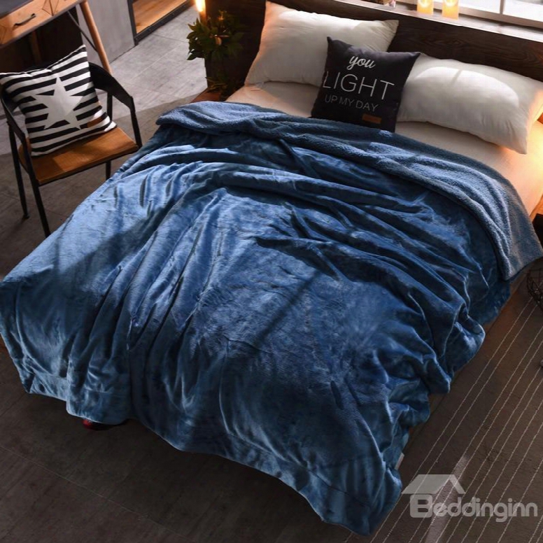 Solid Midnight Blue Flannel Reversible Plush Super Soft Fluffy Throw/bed Blanket