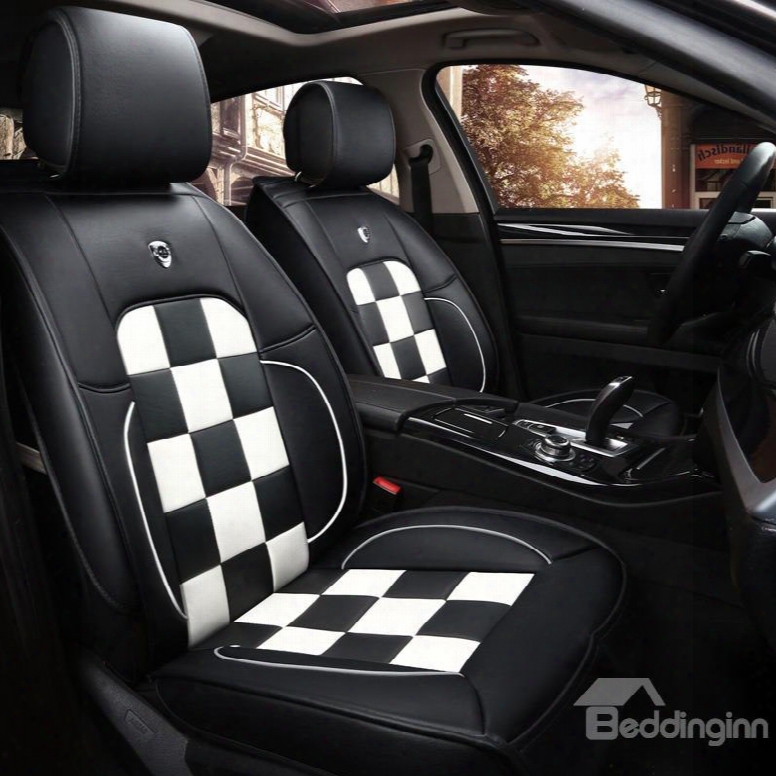 Sports Style Grid Design Durable Leather Universal Car Seat Cover