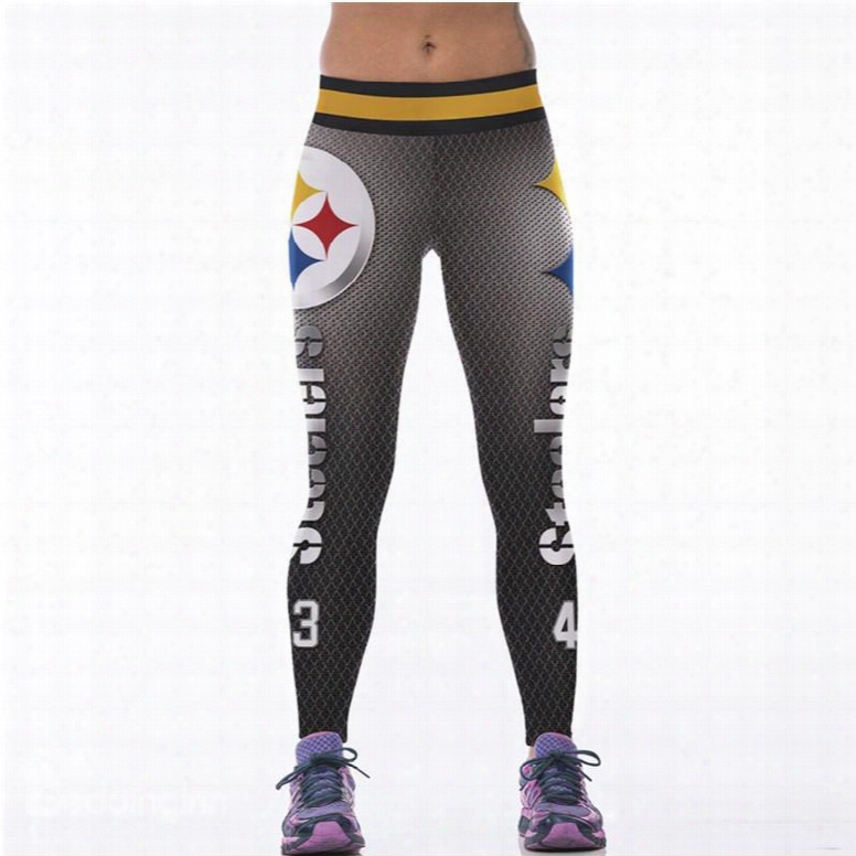 Sporty Style Number Printed Gray Women's 3d Leggings