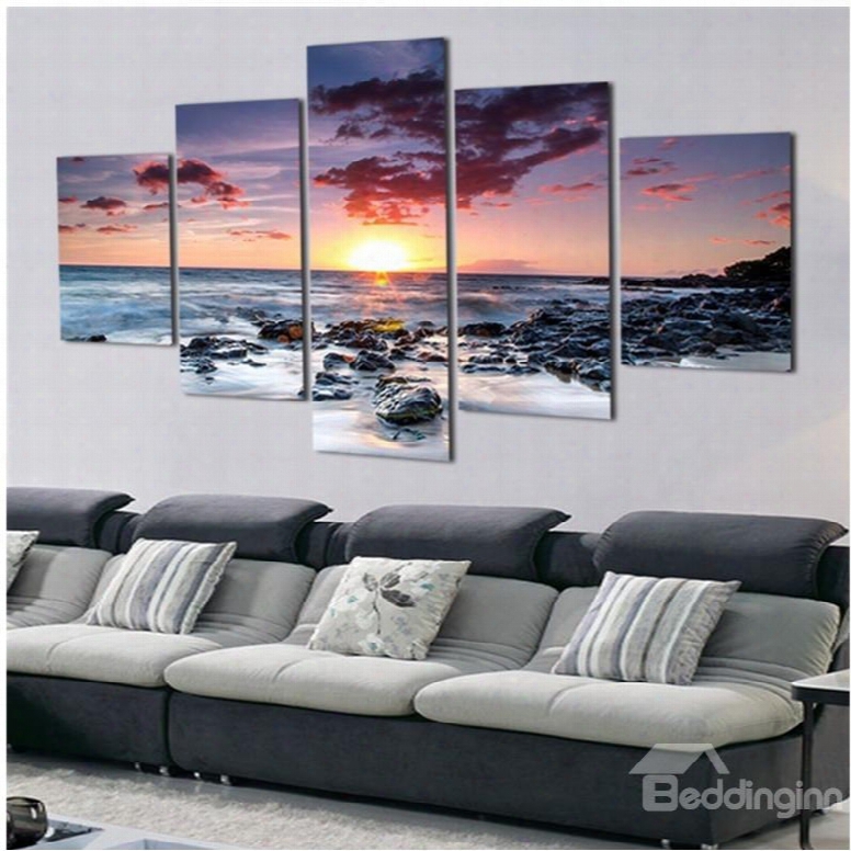 Sunrise And Sea 5-piece Canvas Hung Non-framed Wall Prints