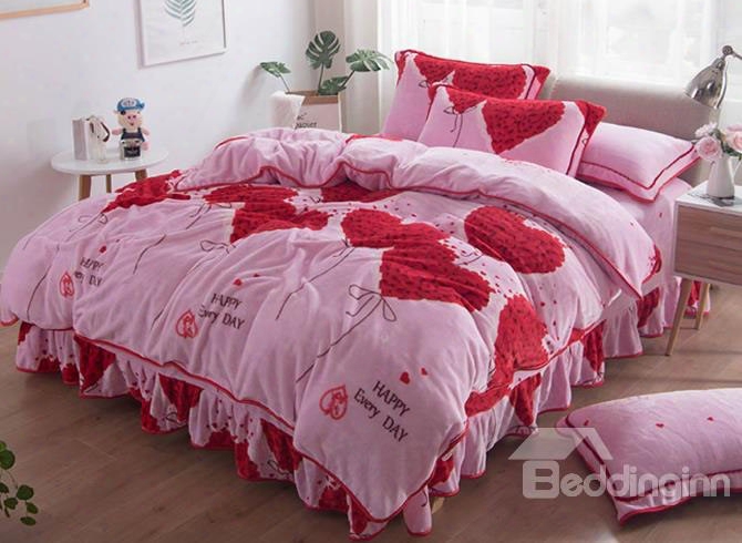 Sweet Red Rose Love Heart Pattern Pink Soft 4-piece Bedding Sets/duvet Cover