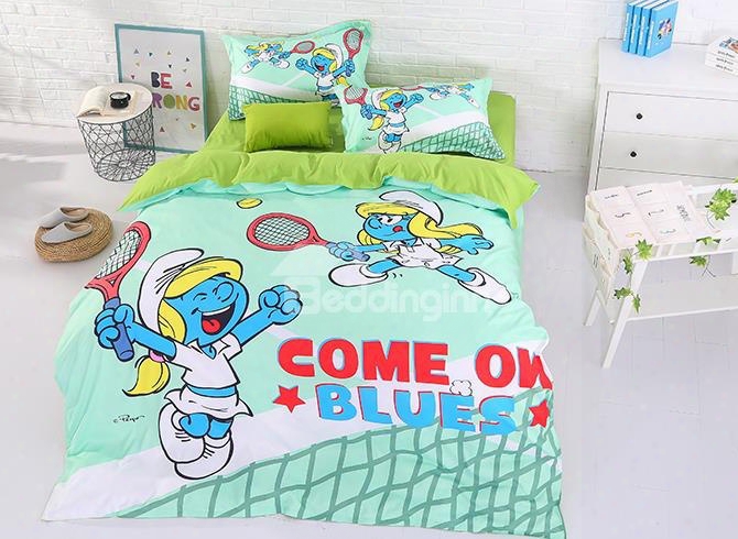 Tennis Smurfette 4-piece Light Green Bedding Sets/duvet Covers