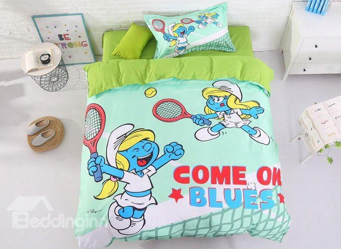 Tennis Smurfette Light Green Twin 3-piece Kids Bedding Sets/duvet Covers