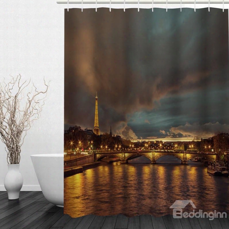 The Paris Night 3d Printed Bathroom Waterproof Shower Curtain