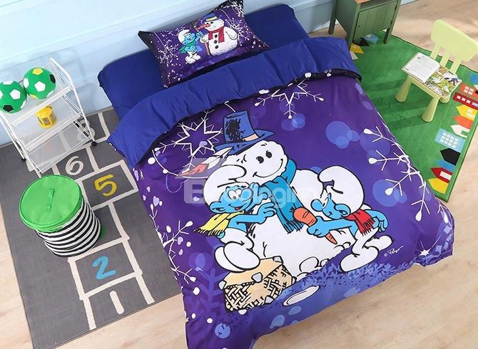 The Smurfs Building Snowman And Snowflake Twin 3-piece Kids Bedfing Sets