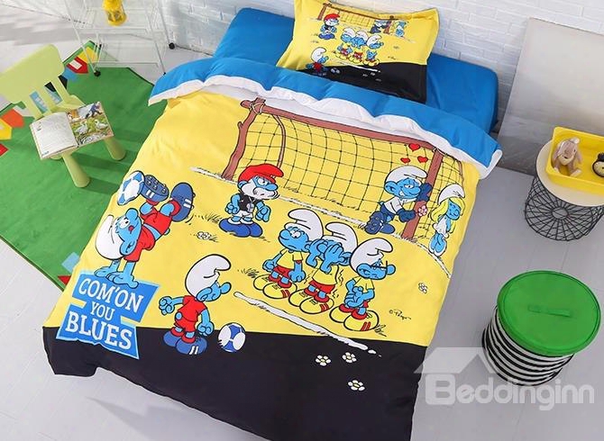 The Smurfs Play In Football Match Printed Twin 3-piece Kids Bedding Sets/duvet Covers