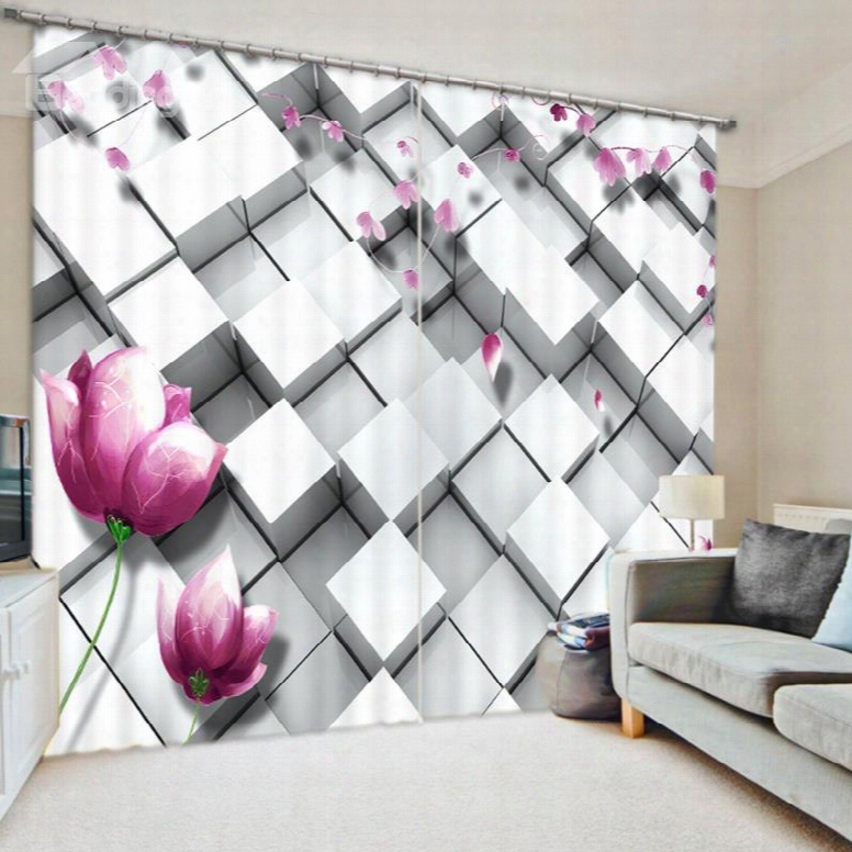 Three-dimensional Lattice And Flower Printed Polyester Curtain