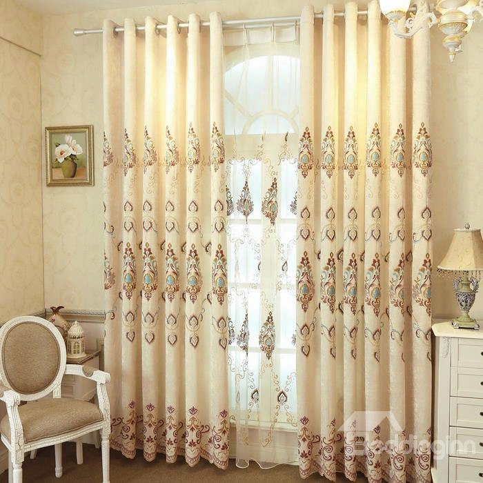 Top Class Shining Chenille Embroidery Grommet Top Curtain