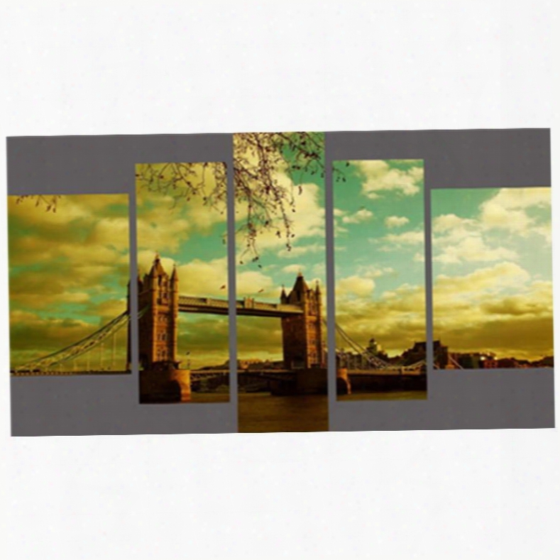Tower Bridge Hanging 5-piece Canvas Eco-friendly And Waterproof Non-framed Prints