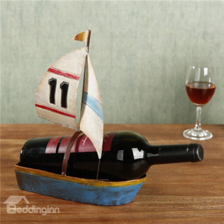 Unique And Retro St Yle Sailing Boat Design Iron Home Decorative Wine Rack