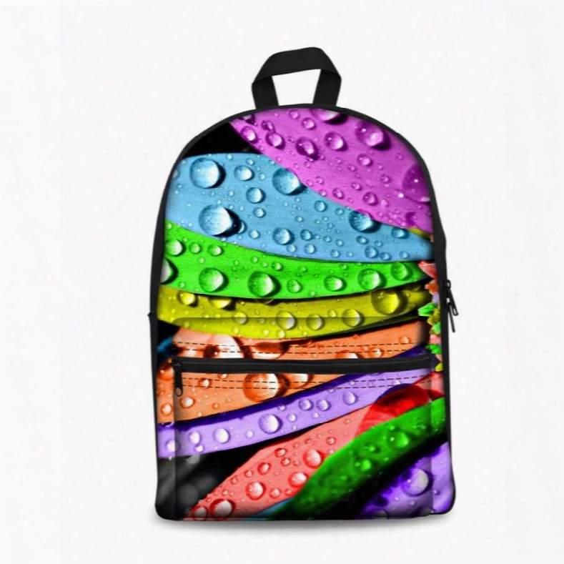 Washable Water Drops 3d Pattern Colorful Lightweiht School Outdoor Backpack