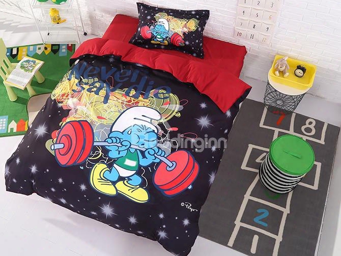 Weightlifter Smurf Never Give Up Shining Stars Twin 3-piece Kids Bedding Sets