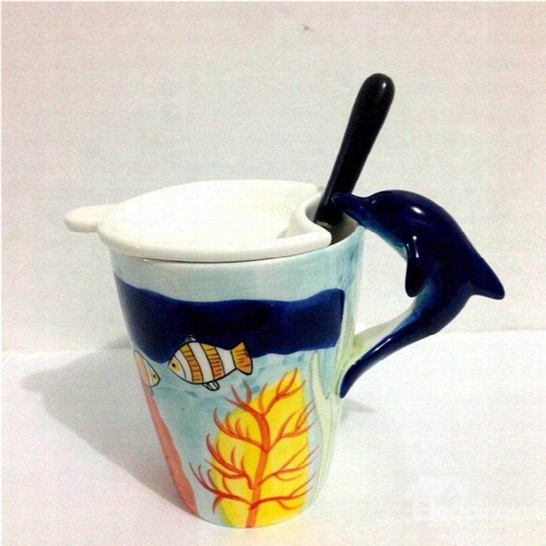 Wonderful 3d Dolphin Marine Life Animals Ceramics Tea Cup Sets Coffee Cup