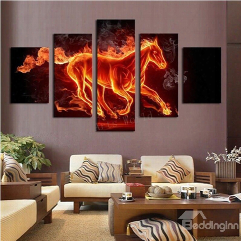 Yellow Running Horse 5-piece Canvas Hung Non-framed Wall Prints