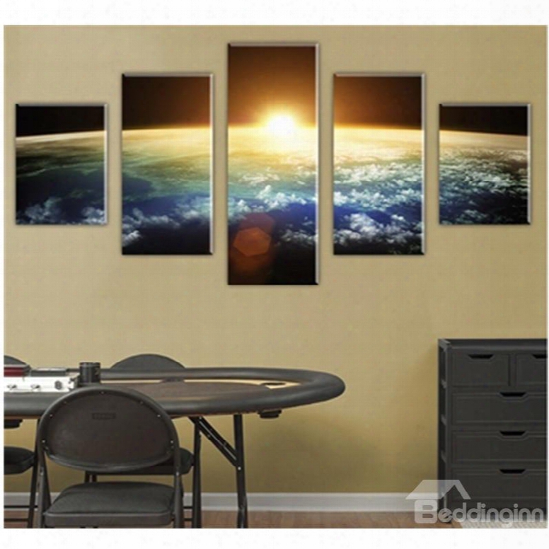 Yellow Sun Hanging 5-piece Canvas Non-framed Wall Prints