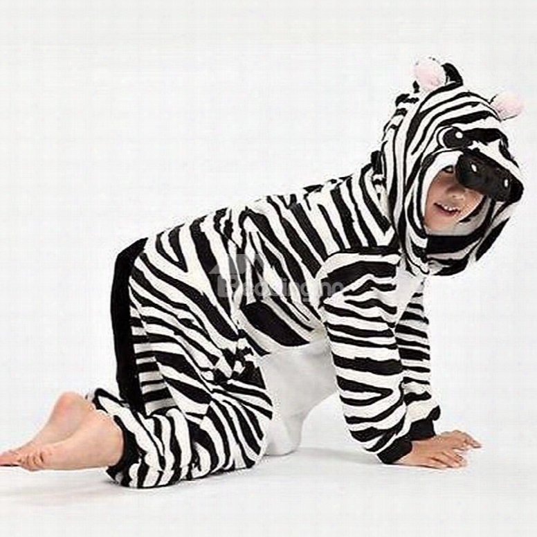 Zebra-stripe Printed Flannel Black And White 1-piece Kids Pajama