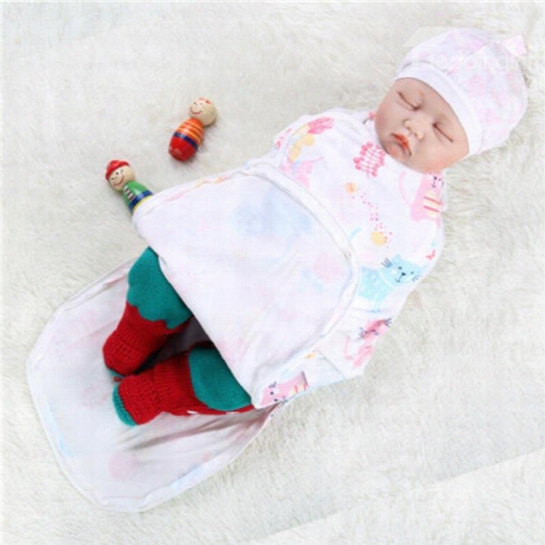 Zipper Cats Printed Cotton 1-piece White Baby Sleeping Bag